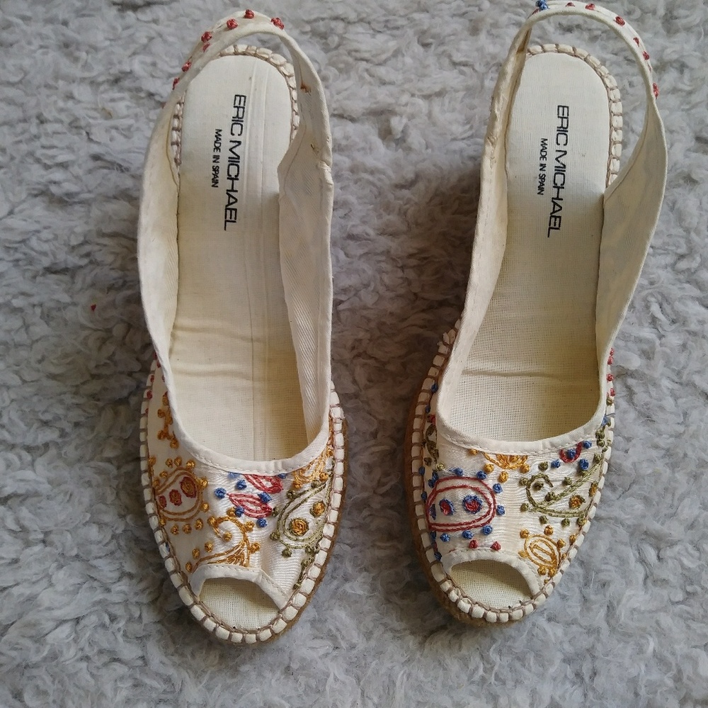 Eric Michael Embroidered Espadrille Wedges · 7.5-8